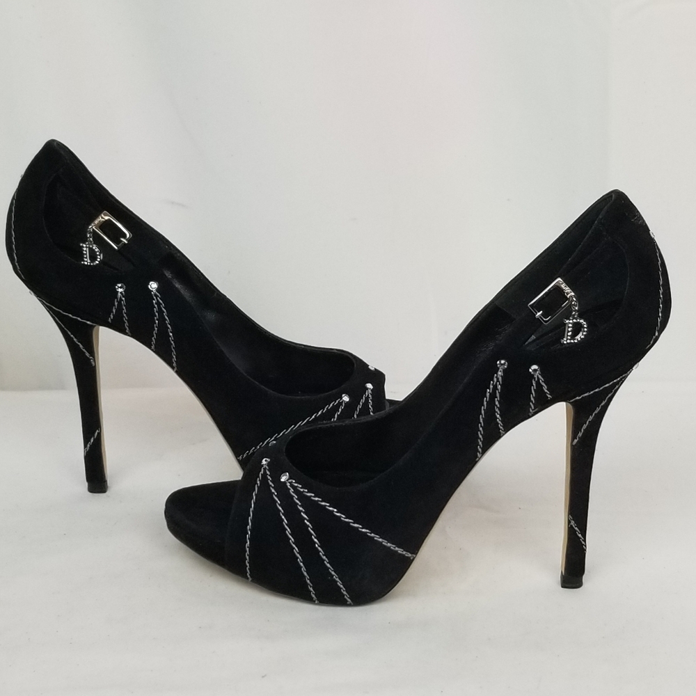 Dior Black Suede Stiletto Heels Pumps size EUR 37.5 US 71/2 (like new) - Picture 2 of 12